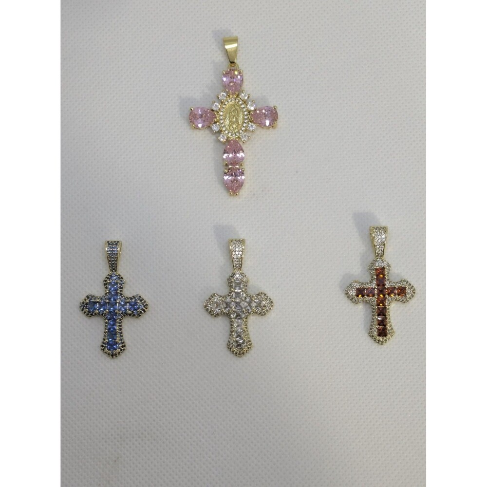 New multicolor 14K gold over brass cross pendants W/ CZ Stones (Red cross sold)